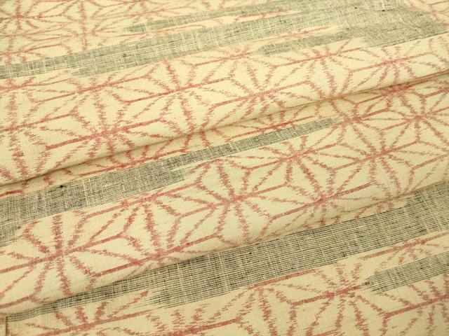 平和屋着物▽上質な紬 単衣 霞麻の葉文 正絹 逸品 DAAT9249az