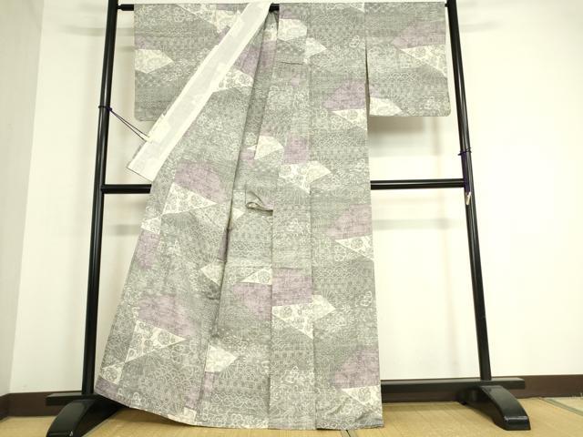 平和屋着物▽小千谷紬 単衣 花切嵌め文様 正絹 逸品 DAAT9340az