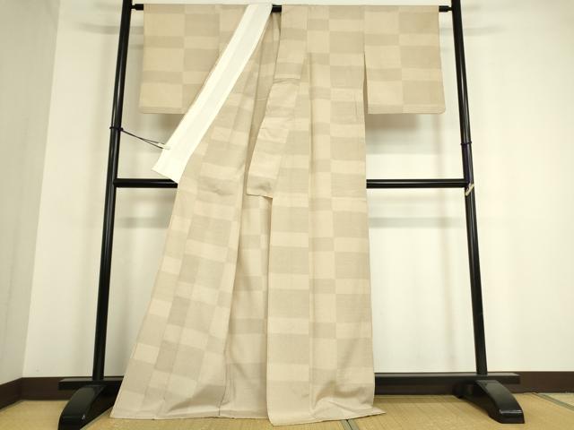 平和屋着物▽本塩沢 単衣 格子 110亀甲 正絹 逸品 DAAT9345az