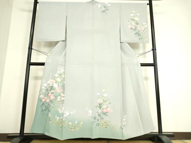 平和屋着物▽訪問着 単衣 友禅 作家物 草花文 暈し染め 反端付き 正絹 逸品 DAAT9357az