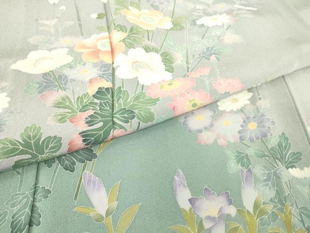 平和屋着物▽訪問着 単衣 友禅 作家物 草花文 暈し染め 反端付き 正絹 逸品 DAAT9357az