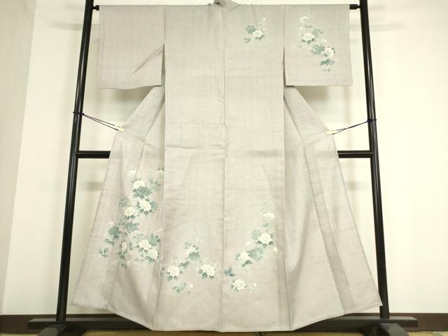 平和屋着物▽訪問着 単衣 紬地 牡丹文 正絹 逸品 DAAT9358az