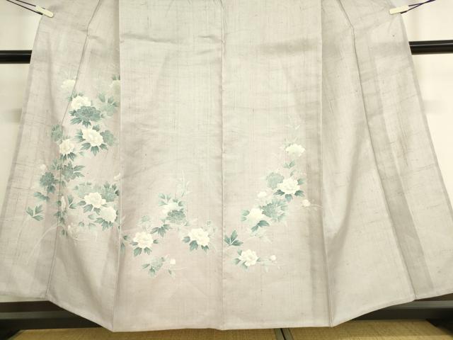 平和屋着物▽訪問着 単衣 紬地 牡丹文 正絹 逸品 DAAT9358az