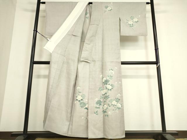 平和屋着物▽訪問着 単衣 紬地 牡丹文 正絹 逸品 DAAT9358az