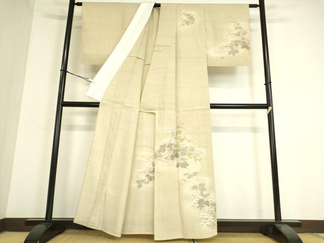 平和屋着物▽訪問着 単衣 紬地 草花文 手描き 正絹 逸品 DAAT9363az