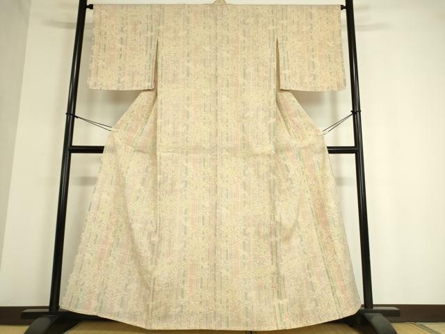 平和屋着物▽上質な紬 単衣 笹竹文 正絹 逸品 DAAT9365az