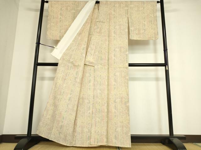 平和屋着物▽上質な紬 単衣 笹竹文 正絹 逸品 DAAT9365az