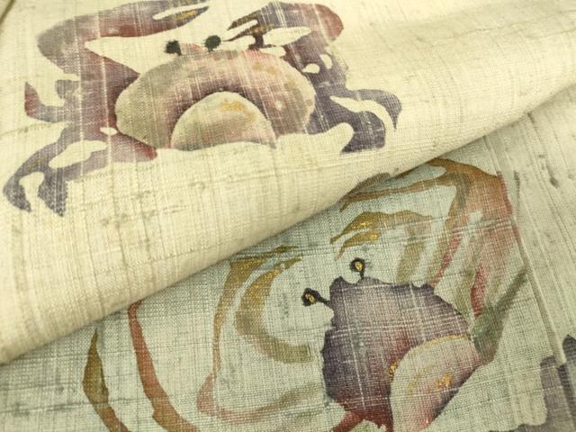 平和屋着物▽訪問着 単衣 生紬 作家物 魚文 蟹 暈し染め 金彩 正絹 逸品 DAAT9368az