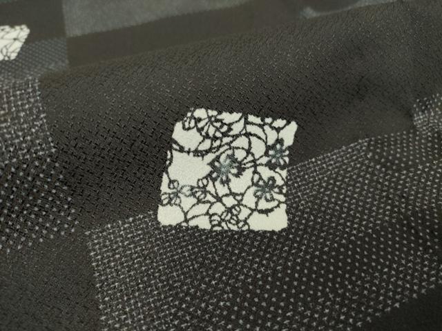 平和屋着物▽小紋 単衣 色紙花文 黒地 洗える着物 DAAT9369az