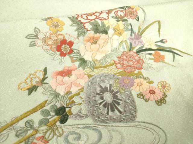 平和屋着物▽訪問着 単衣 総刺繍 花車文 金糸 正絹 逸品 DAAT9385az