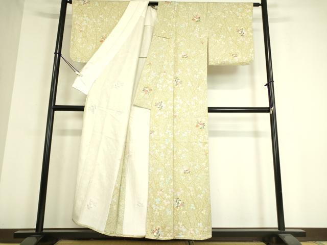平和屋着物▽上質な小紋 単衣 舞花文 金彩 正絹 逸品 DAAT9388az