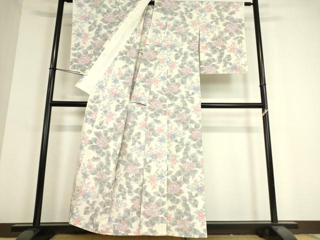 平和屋着物▽上質な紬 単衣 草花文 正絹 逸品 DAAT9393az