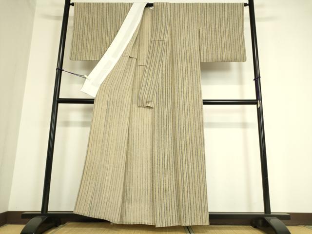 平和屋着物▽上質な小紋 単衣 縞 正絹 逸品 DAAT9482az