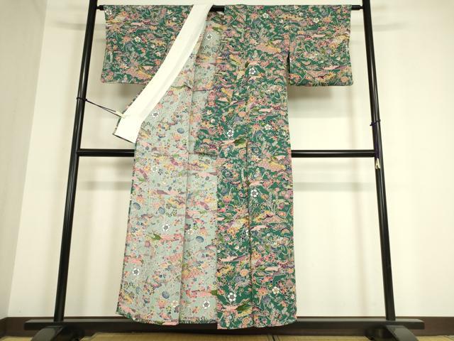 平和屋着物▽上質な小紋 単衣 型染め 吉祥花文 鬼しぼ縮緬 正絹 逸品 DAAT9513az