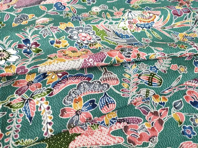 平和屋着物▽上質な小紋 単衣 型染め 吉祥花文 鬼しぼ縮緬 正絹 逸品 DAAT9513az