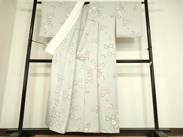 平和屋着物▽上質な小紋 単衣 光琳椿 正絹 逸品 DAAT9518az