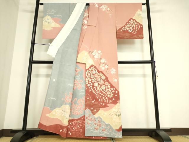 平和屋着物▽十日町 名門 滝泰謹製 訪問着 単衣 絞り 辻が花 金彩 正絹 逸品 DAAT9519az