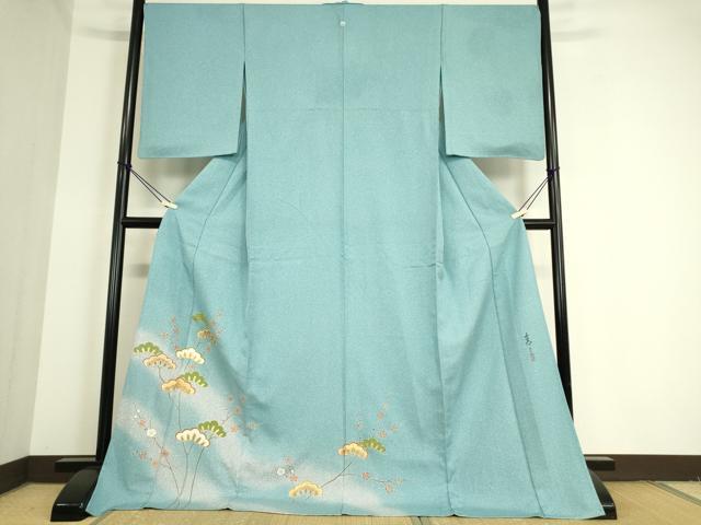 平和屋着物▽京友禅の第一人者 松井青々 色留袖 単衣 槍梅に松 たたき染め 金彩 正絹 逸品 DAAT9524az