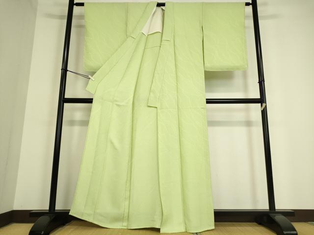 平和屋着物▽上質な色無地 単衣 霞地紋 若菜色 正絹 逸品 DAAT9644az