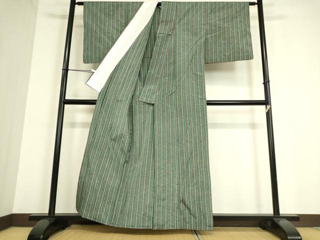平和屋着物▽上質な紬 単衣 縞 正絹 逸品 DAAT9653az