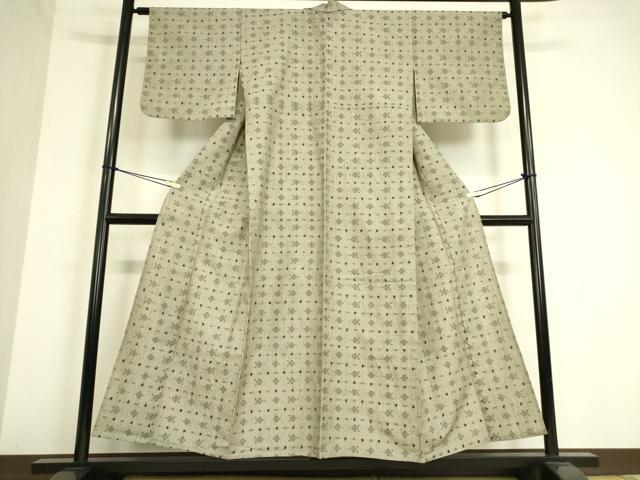 平和屋着物▽上質な紬 単衣 絣横段文 正絹 逸品 DAAT9662az