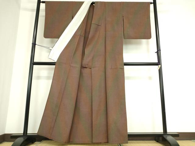 平和屋着物▽白鷹お召 単衣 斜縞 正絹 逸品 DAAT9706az