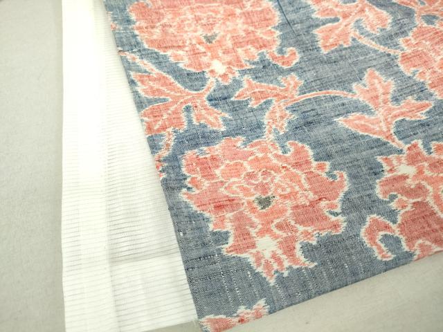 平和屋着物▽上質な紬 単衣 牡丹唐草文 正絹 逸品 DAAT9723az