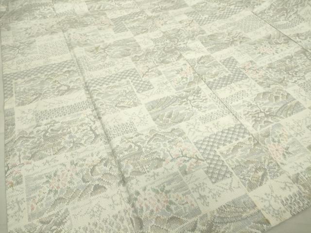 平和屋着物▽上質な紬 単衣 色紙風景花文 正絹 逸品 DAAT9753az