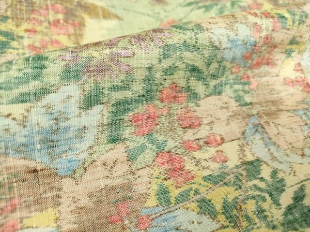 平和屋着物▽小千谷紬 単衣 草花文 正絹 逸品 未使用 DAAT9828az