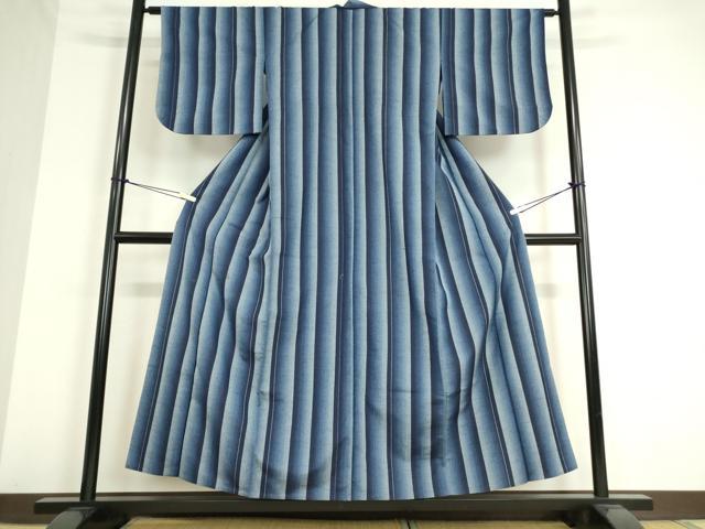 平和屋着物▽上質な紬 単衣 縞 正絹 逸品 DAAT9840az