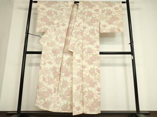 平和屋着物▽本塩沢 単衣 牡丹文 正絹 逸品 DAAT9853az