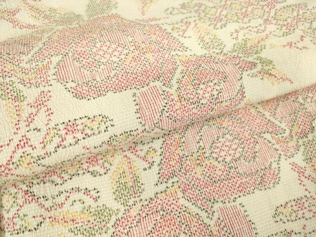 平和屋着物▽本塩沢 単衣 牡丹文 正絹 逸品 DAAT9853az