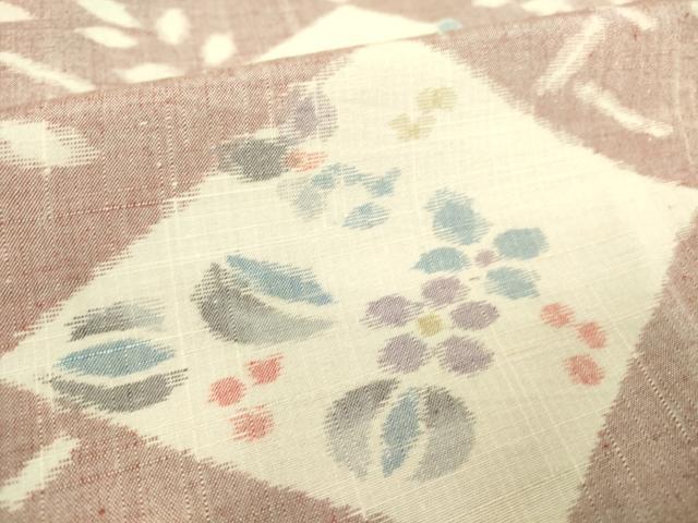 平和屋着物▽瑞穂紬 単衣 菱花文 反端付き 正絹 逸品 DAAT9855az