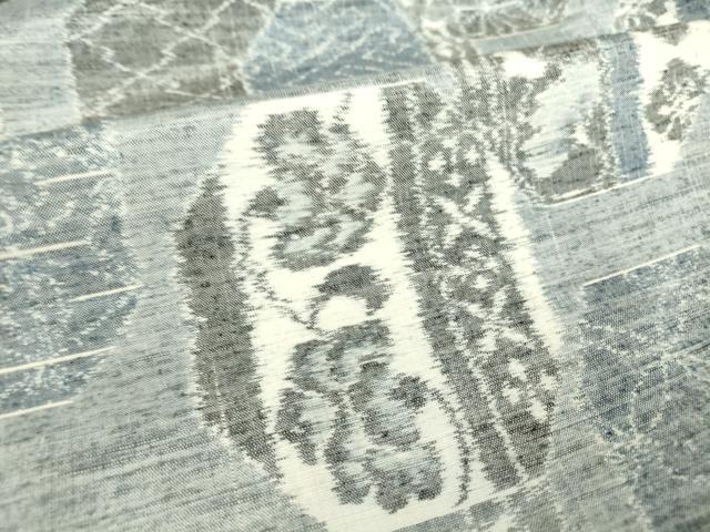 平和屋着物▽小千谷紬 単衣 亀甲更紗花文 正絹 逸品 DAAT9861az