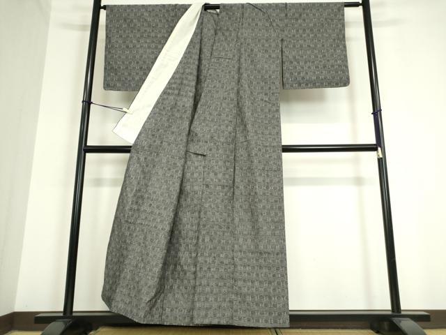 平和屋着物▽上質な紬 単衣 絣文 正絹 逸品 DAAT9866az