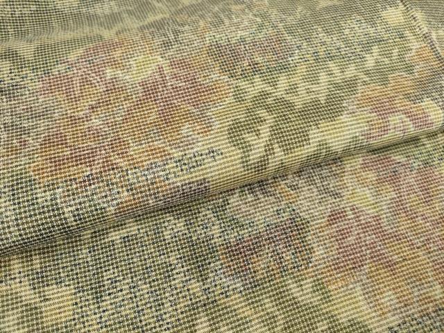 平和屋着物▽上質な紬 単衣 草花文 反端付き 正絹 逸品 DAAT9867az