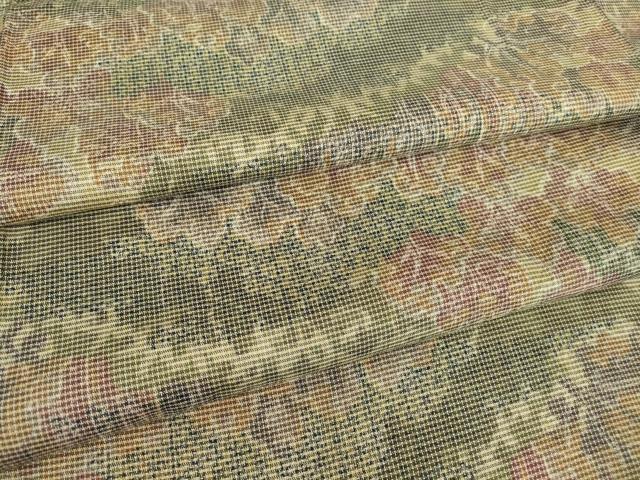 平和屋着物▽上質な紬 単衣 草花文 反端付き 正絹 逸品 DAAT9867az