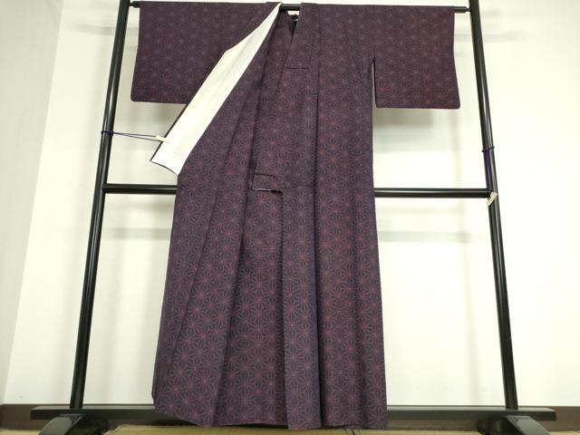 平和屋着物▽上質な紬 単衣 麻の葉文 正絹 逸品 DAAT9875az