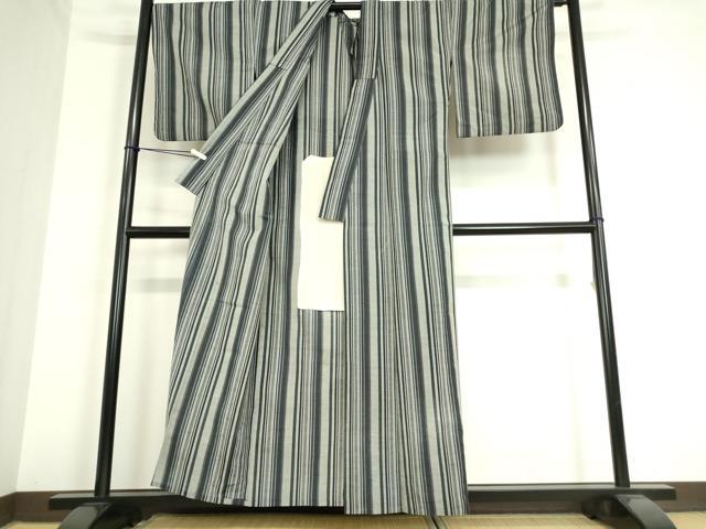 平和屋着物▽上質な紬 単衣 縞 正絹 逸品 DAAT9884az