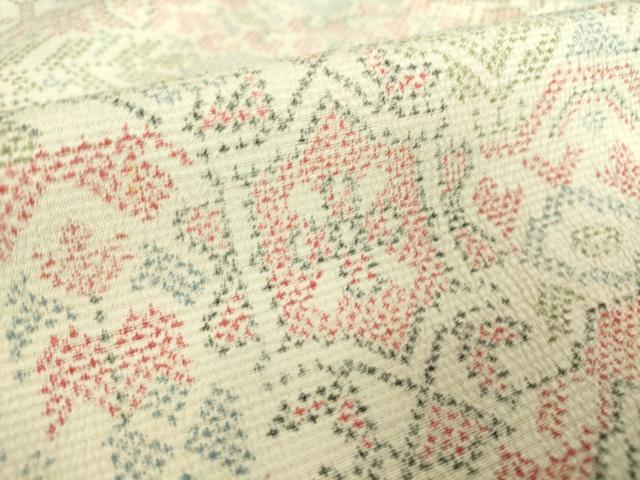 平和屋着物▽本塩沢 単衣 幾何学花文 正絹 逸品 DAAT9885az