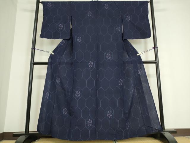 平和屋着物▽上質なお召 単衣 亀甲花文 正絹 逸品 DAAT9886az
