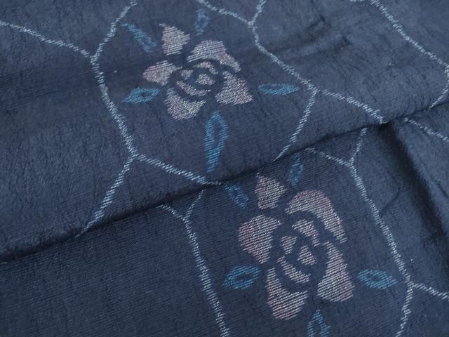 平和屋着物▽上質なお召 単衣 亀甲花文 正絹 逸品 DAAT9886az