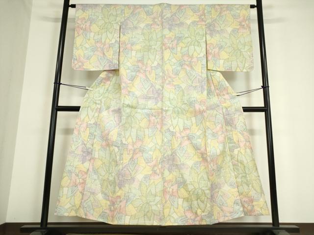 平和屋着物▽小千谷紬 単衣 花尽くし 正絹 逸品 DAAT9890az