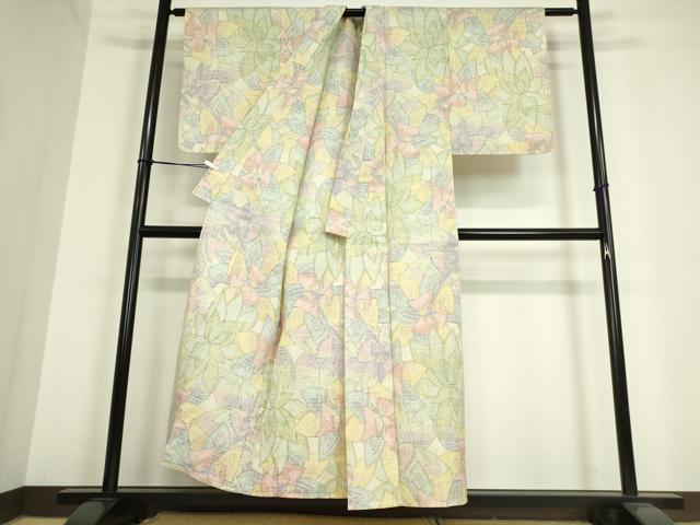 平和屋着物▽小千谷紬 単衣 花尽くし 正絹 逸品 DAAT9890az