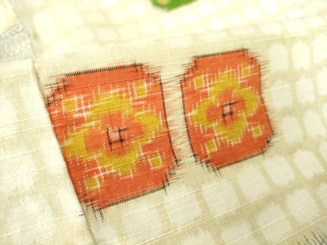 平和屋着物▽上質な紬 単衣 色紙花文 反端付き 正絹 逸品 DAAT9913az