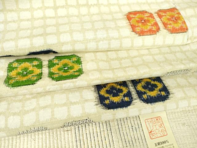 平和屋着物▽上質な紬 単衣 色紙花文 反端付き 正絹 逸品 DAAT9913az