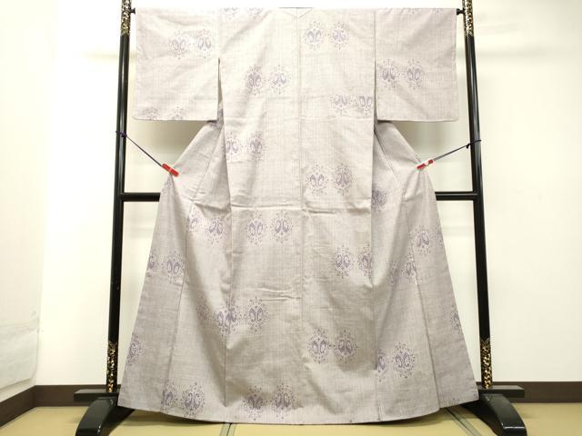 平和屋着物●結城紬 80亀甲 洋花文 正絹 逸品 未使用 DAAU0567tw