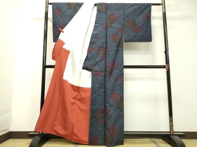 平和屋着物●結城紬 80亀甲 舞花文 正絹 逸品 DAAU0589tw