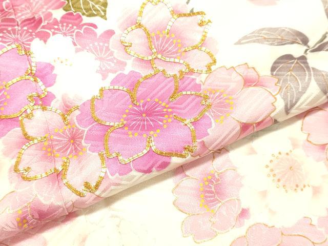 平和屋着物●豪華振袖 駒刺繍 枝桜文 金彩 正絹 逸品 DAAU0592tw