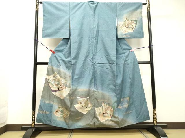 平和屋着物●本場染大島紬 訪問着 刺繍 色紙重ね人物風景文 金銀糸 正絹 逸品 DAAU0622tw